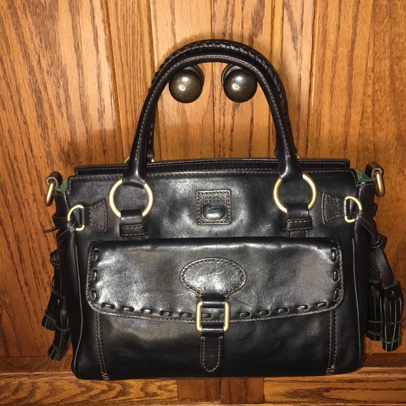 Dooney & Bourke Handbags - Dooney & Bourke Florentine East West Pocket Satchel in Black with strap.